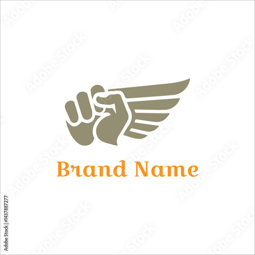 Clenched hand flying logo for sale. This design is perfect for business with core values like freedom, unity, reliability and nature care.