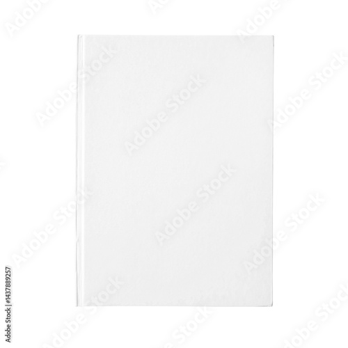 White blank book cover mockup isolated, front view closeup