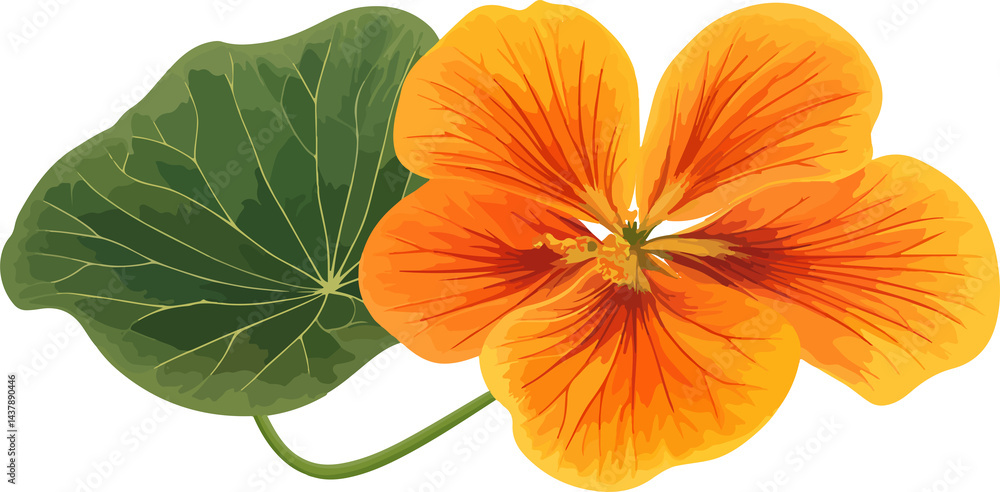 Obraz premium illustration of vibrant orange nasturtium flower with green leaves