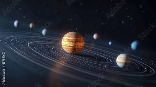 Celestial alignment of planets and stars in a gigantic cosmic display space digital art cosmic environment aerial view