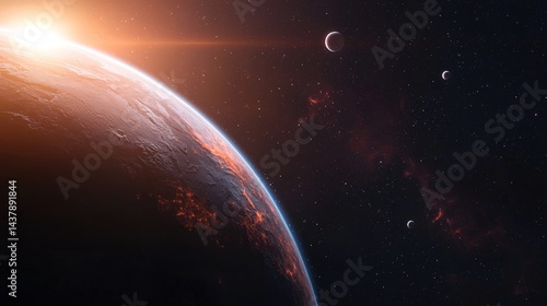 Celestial alignment of glowing planets and stars in the night sky cosmic event outer space gigapixel scale