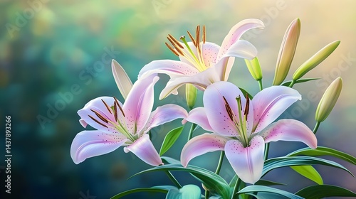 Beautiful Watercolor Illustration of Lilies in Soft Colors