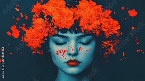 Artistic portrait of a woman with floral accents dramatic lighting gigapixel detail studio environment