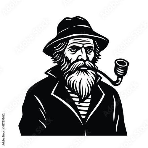 Old Fisherman With Weathered Hands And Pipe