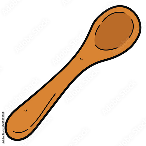 Hand drawn cartoon wood spoon on white background.
