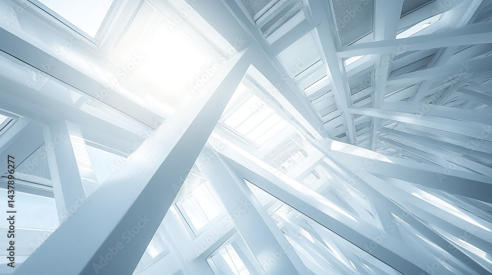 Obraz premium Minimalist perspective of white metal structure with light streaming through