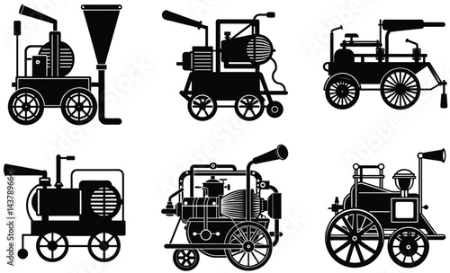 Fogger machine farming tool silhouette black vector art set design
