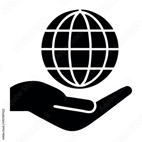 A hand holds the spherical globe icon, a symbol of our planet's global network.