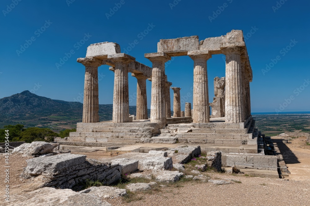 Ancient temple ruins overlooking landscape Ancient temple ruins overlooking landscape