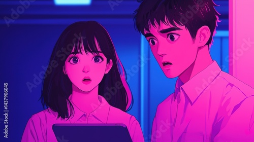 Young couple planning financial future urban setting digital art modern environment close-up view financial goals