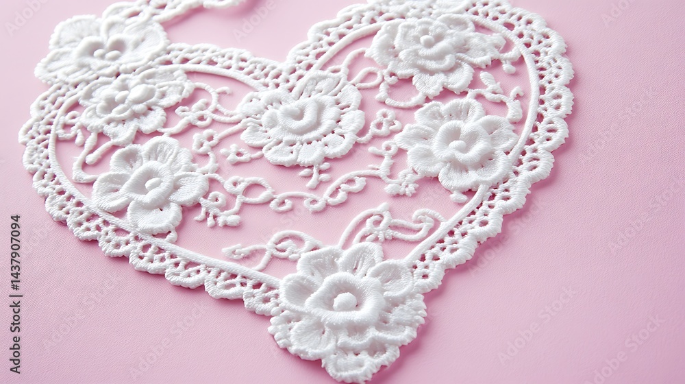Obraz premium White Lace Heart with Pink Background.
