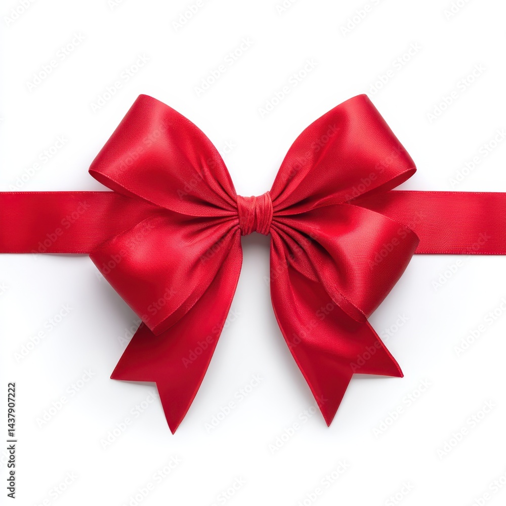Fototapeta premium A beautiful red bow and ribbon on white background