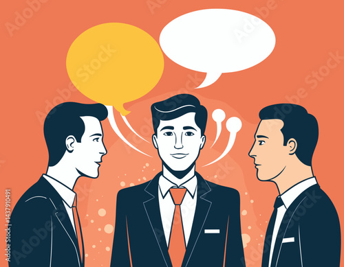 Effective communication, meeting discussion or conversation solution, speak or telling intelligence information, team opinion new idea concept, business people discuss with lightbulb speech bubble.