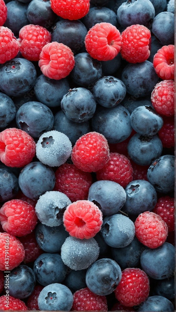 A Colorful Medley of Fresh Fruits: A Close-Up View of Sweet Blueberries and Tangy Raspberries Abundantly Displayed A Colorful Medley of Fresh Fruits: A Close-Up View of Sweet Blueberries and Tangy Raspberries Abundantly Displayed