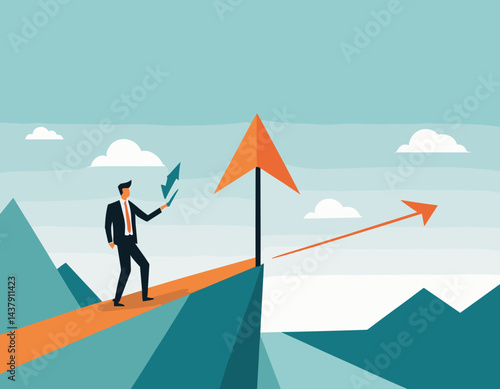 Change direction or career path for best opportunity, turn or transform to different direction, choice or alternative way to progress concept, businessman draw new arrow metaphor of change direction.
