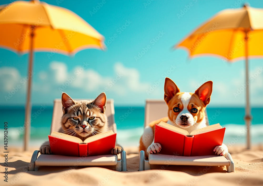 cat and dog on the beach
