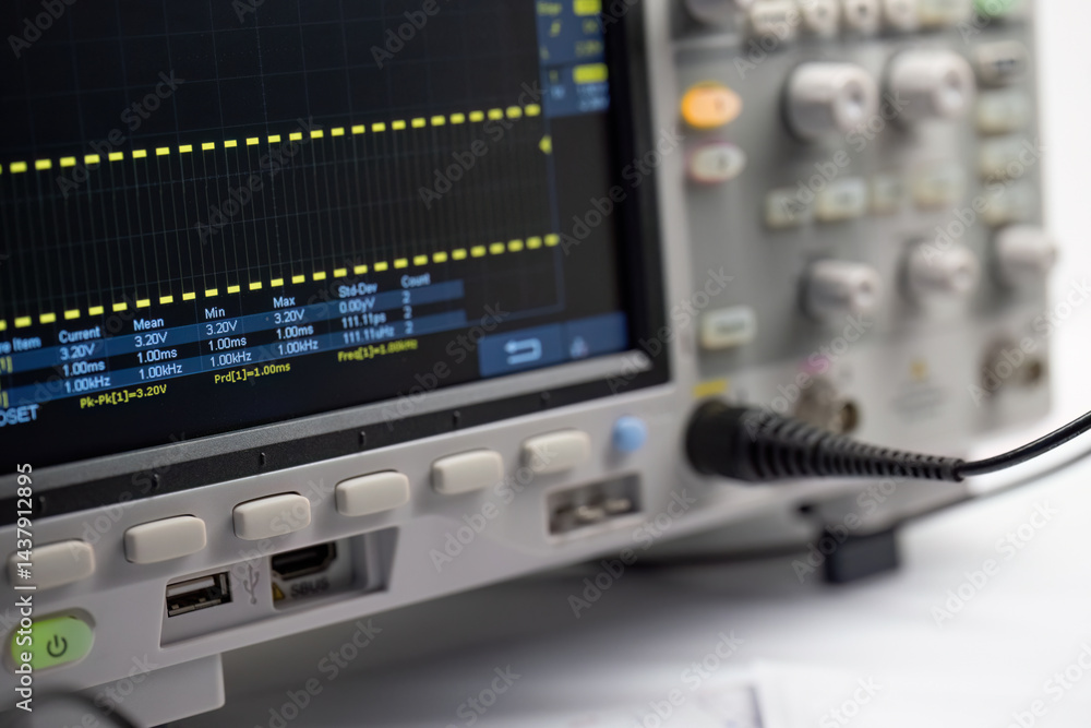 Oscilloscope displaying electronic waveform signal
