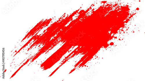 Abstract red paint splatter on white background. Stylish, grunge with a rough, worn look in dust and scratches on a white background. Brush strokes, stain grunge isolated on white background,