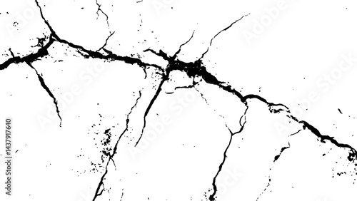 Vector grunge cracked texture style with cracked texture isolated on white background. Cracks concrete wall texture white and black. Grungy, grunge effect, grunge texture, dry land crack effect,	