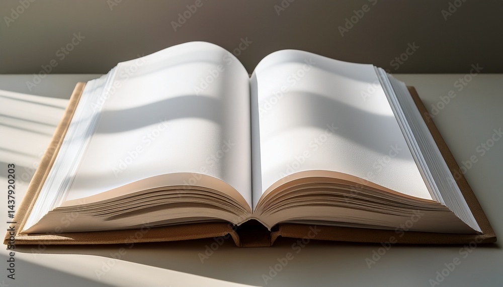 minimalist open book showcasing blank pages in soft neutral lighting for serene reading experience minimalist open book showcasing blank pages in soft neutral lighting for serene reading experience