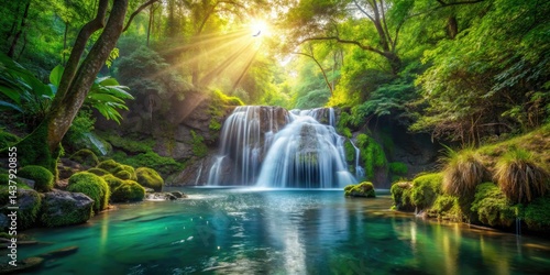 Pristine Waterfall, Crystal Clear Pool, Temperate Forest, High Resolution, Nature Photography, HD Wallpaper, Lush Greenery