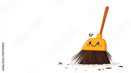 Cute cartoon broom sweeping up dirt