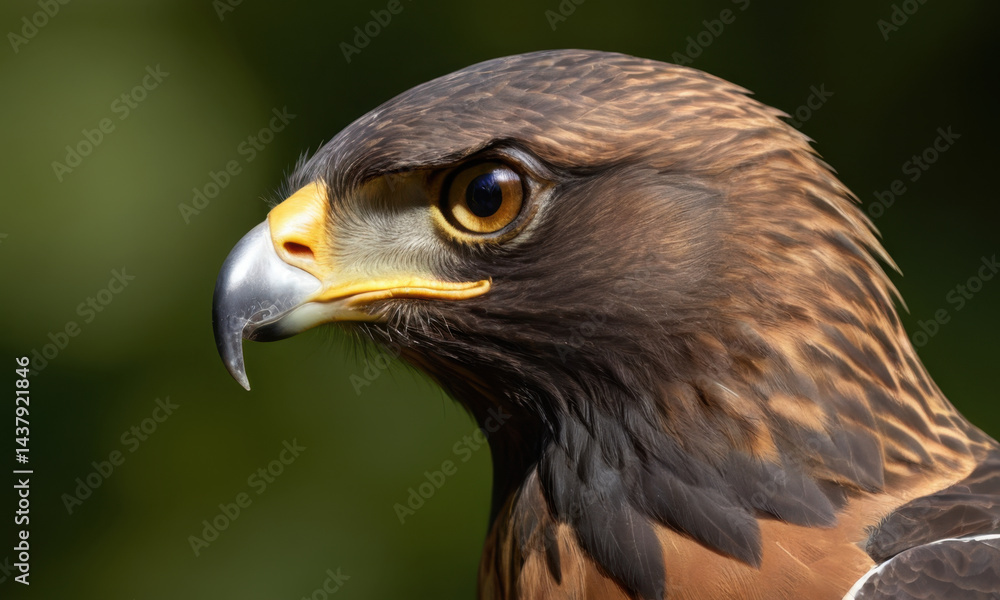 Fototapeta premium A close-up image of a bird of prey's face, with sharp features and piercing eyes