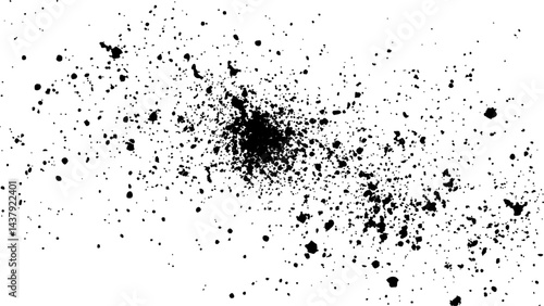 Dirt dust texture isolated on white background, top view. Black dust with effect fragments explosion isolated on white background and texture, 