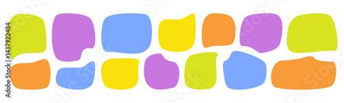 Organic shape text frames. Vector set of doodle speech bubbles. Wavy rectangular and square textboxes. Irregular liquid shapes. Playful fun banner background. Rounded quote elements pattern bg