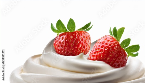 strawberry on whipped cream or white background