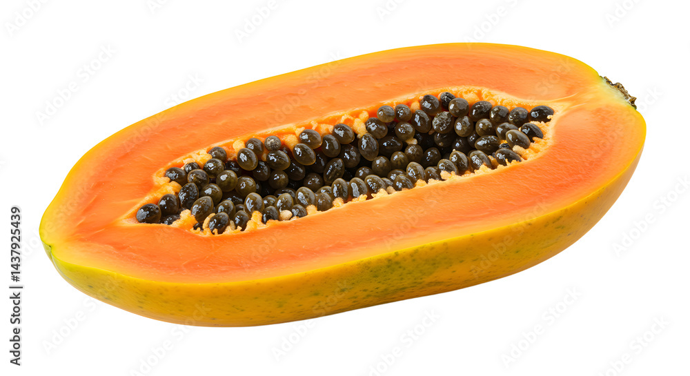 Sliced Papaya Fruit Showing Seeds on White Background Food Concept Sliced Papaya Fruit Showing Seeds on White Background Food Concept