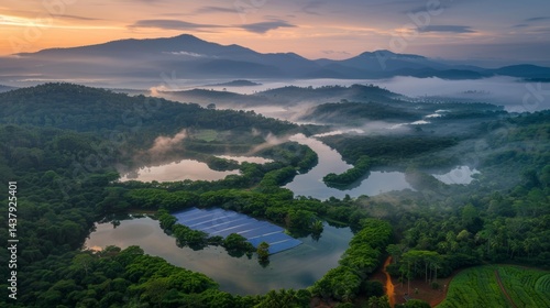 Solar panels in lush forest  embracing clean energy solutions for a sustainable future