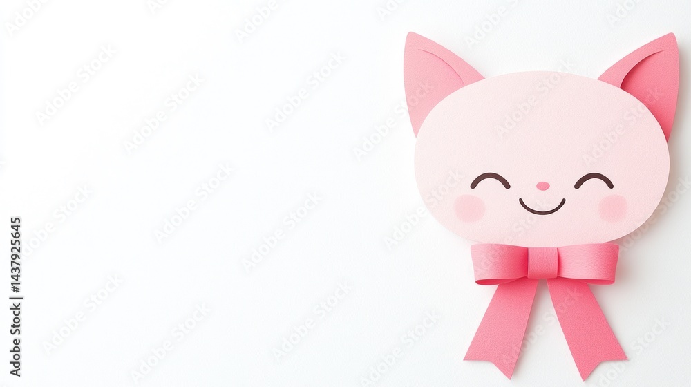 Cute pink paper cat with a bow Cute pink paper cat with a bow