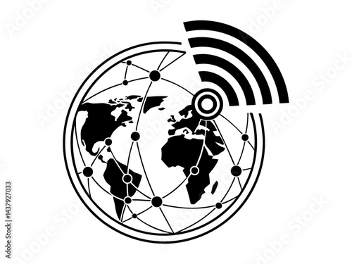 Global Network Connectivity, Wireless Communication Concept,  a world map with interconnected nodes, symbolizing global network connectivity, technology, global, internet access, e-commerce, business.