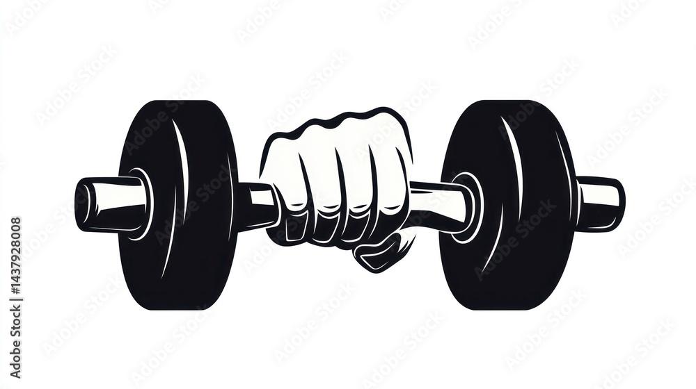 Naklejka premium Hand gripping dumbbell; strength, fitness, workout, gym; white background; for fitness ads