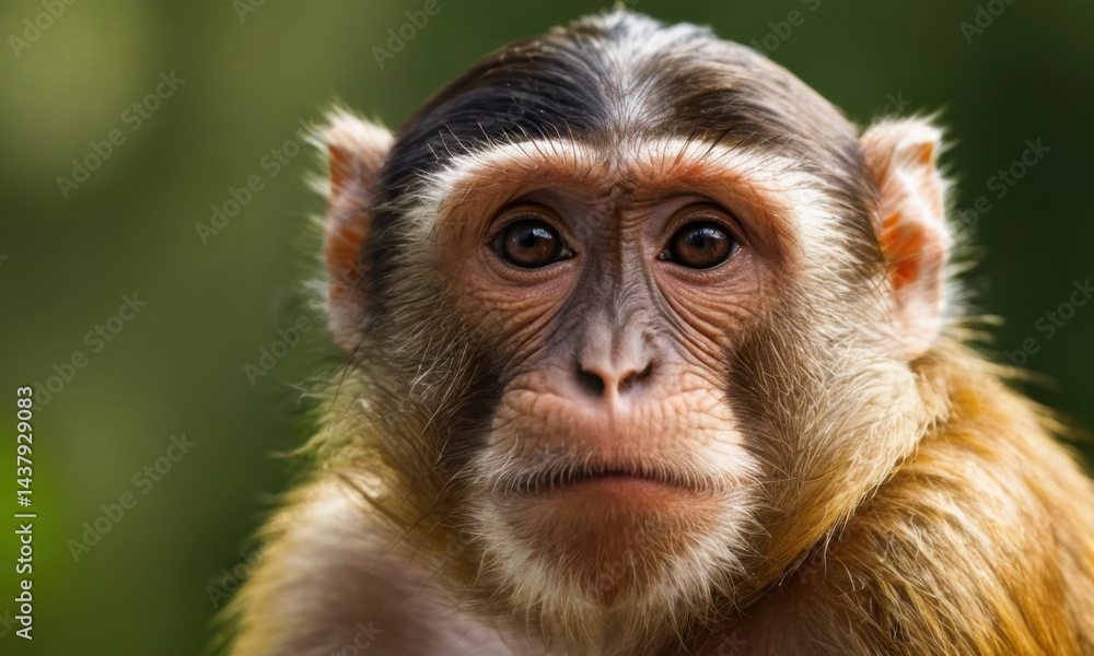 A close-up shot of a monkey's face with a blurred background, great for animal-related illustrations or designs A close-up shot of a monkey's face with a blurred background, great for animal-related illustrations or designs