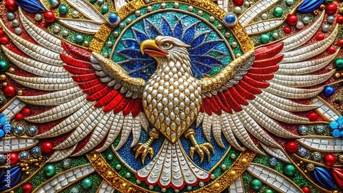 Wallpaper Mural Luxurious Eagle Mosaic: Red, White, Blue & Green Crystal Art Torontodigital.ca
