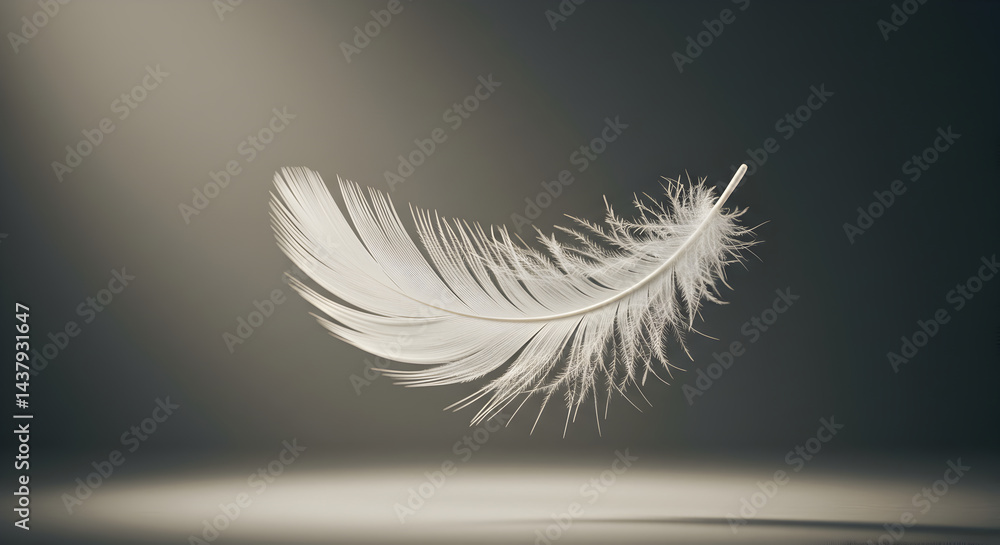 Obraz premium Single Feather Floating Elegantly Against a Gradient Backdrop Scene