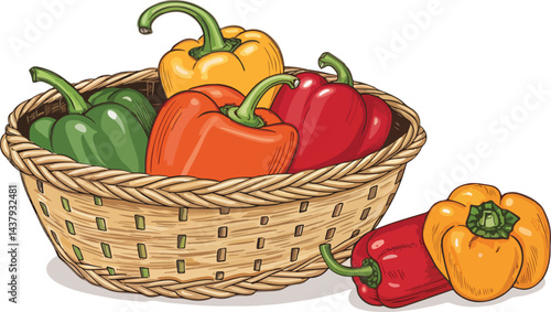 Capsicum vector design, Capsicum in wicker basket in white background vector design