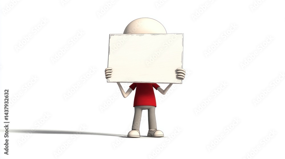 3D Character holding a blank sign on a white background for messages 3D Character holding a blank sign on a white background for messages