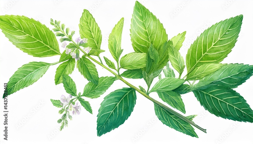 lush lemon verbena sprig watercolor on white background lush lemon verbena sprig watercolor on white background