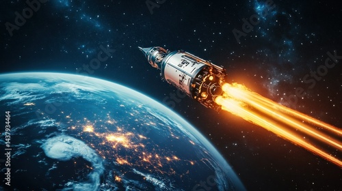 Obraz na płótnie A huge spaceship flying over the Earth, surrounded by a dark starry sky background wallpaper AI generated image w salonie