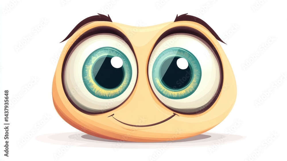 Cartoon face with big, expressive eyes, a happy smile, and a light beige color Cartoon face with big, expressive eyes, a happy smile, and a light beige color