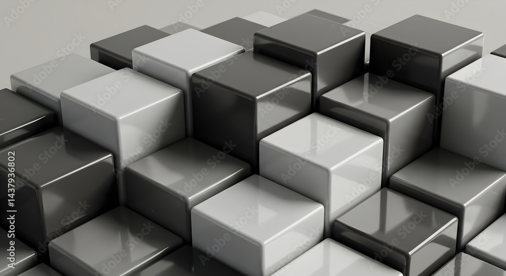 Abstract Arrangement Of Glossy Cubes In Shades Of Gray Abstract Arrangement Of Glossy Cubes In Shades Of Gray