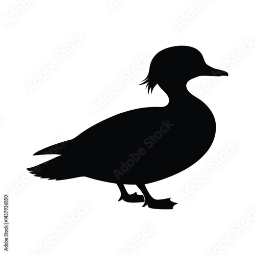 Silhouette of wood duck animal vector art illustration image black isolated on white background