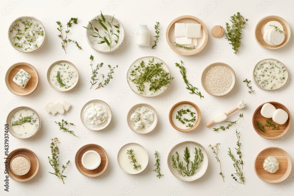 Variety of Cheeses and Herbs on White Background Variety of Cheeses and Herbs on White Background