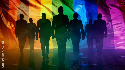 lgbt flag with modern men background.