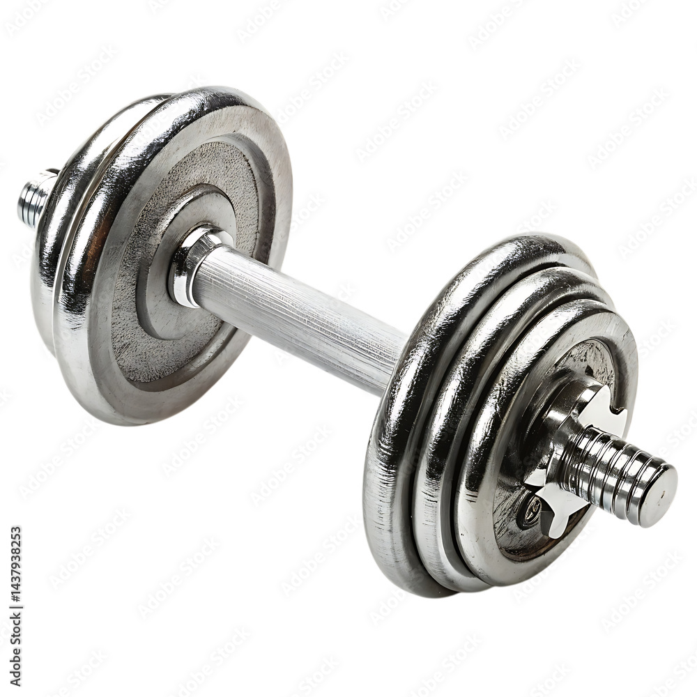 Naklejka premium Chrome dumbbell isolated on white background