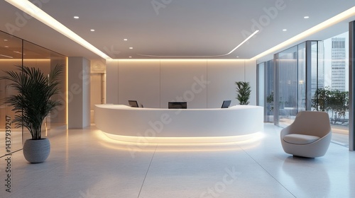 Modern, minimalist lobby reception desk