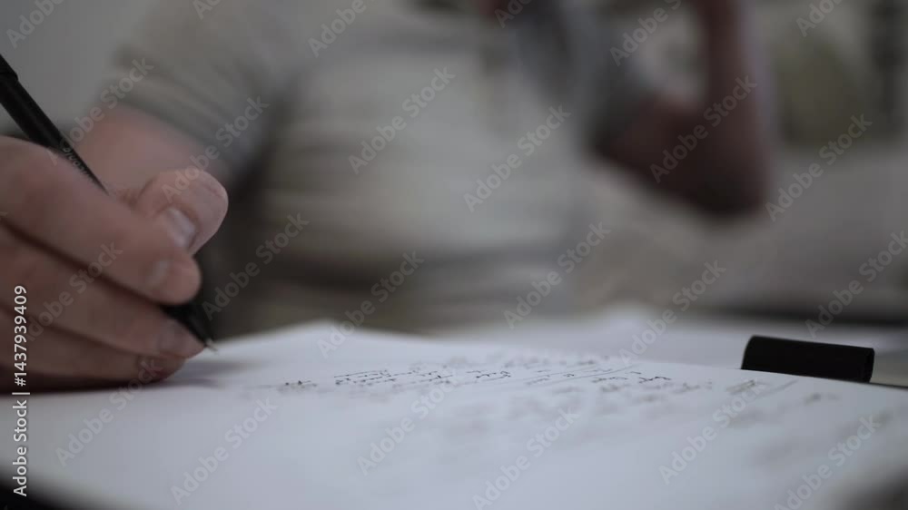 Man Journaling - Focused Handwriting in a Notebook to Self-Help During Depression Man Journaling - Focused Handwriting in a Notebook to Self-Help During Depression